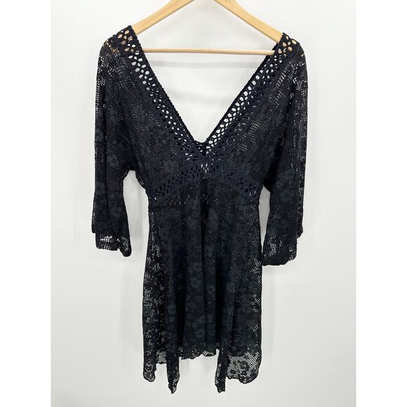 Despi Swim Cover Up Women MEDIUM Black V-Neck Polyamide Brazil Dress - Picture 2 of 7